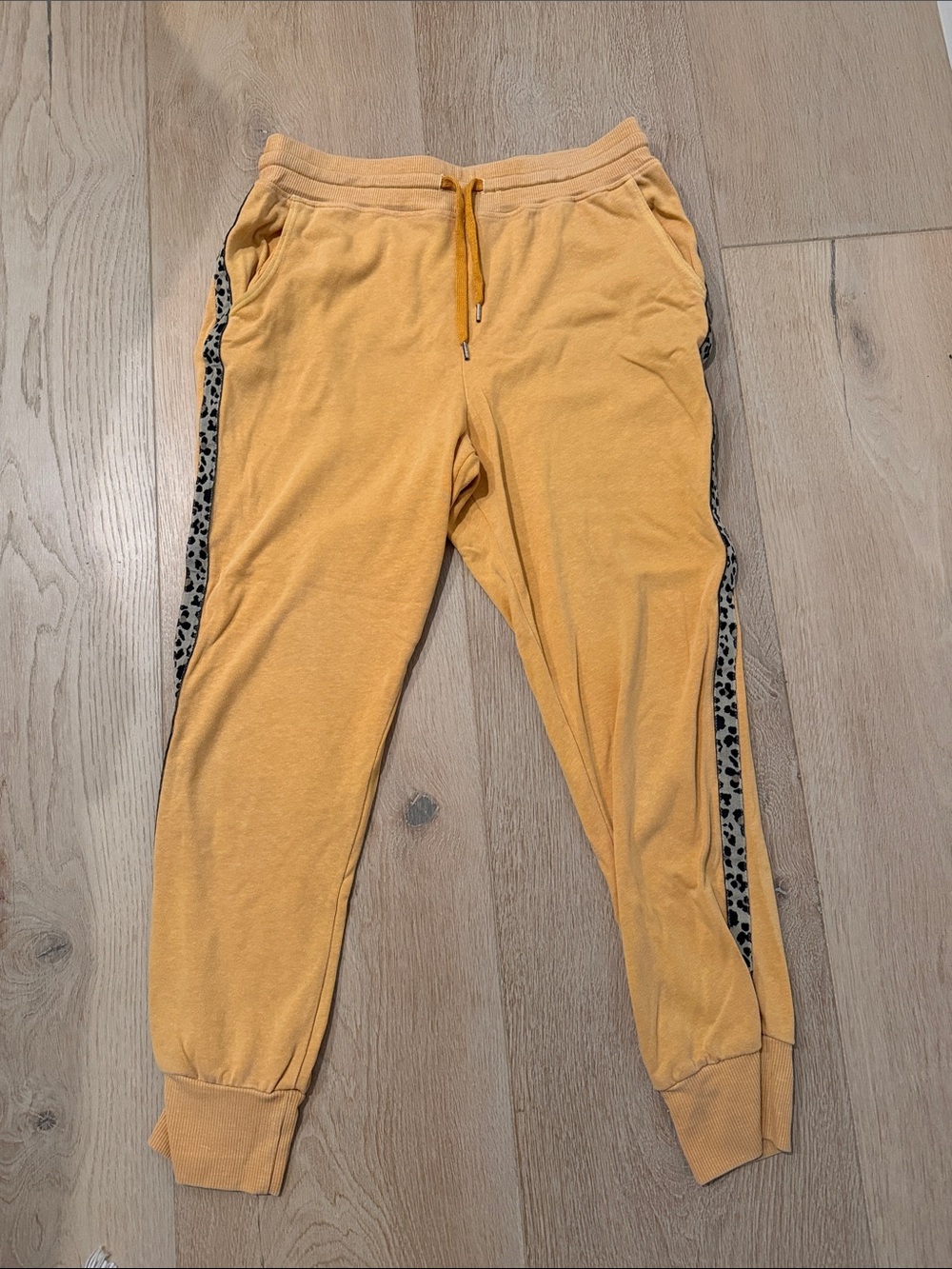 Sundry Mustard Yellow Jogger Pants with Leopard Side Stripe